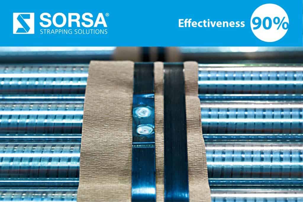 Sorsa automatic strapping head applying TIG welding to industrial steel strapping.